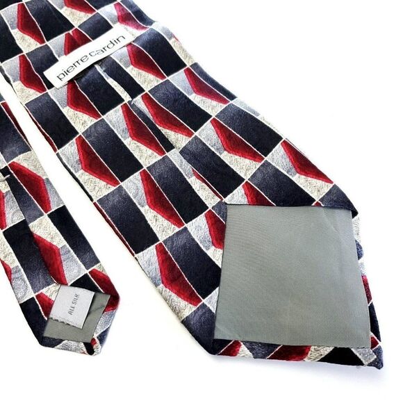 Pierre Cardin Gray Red Print Geometric Wide Silk Tie - Picture 5 of 6